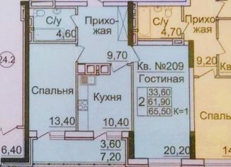 Продается 2-комнатная квартира, 65 м2, Ростовская область