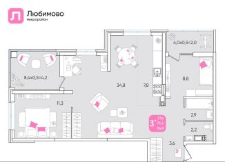 Продажа 3-комнатной квартиры, 77.6 м2, Краснодар