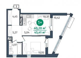 Продаю 1-ком. квартиру, 40.2 м2, Тюмень, Центральный округ