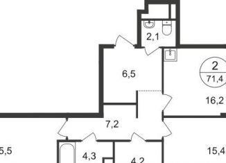 Продам двухкомнатную квартиру, 71.4 м2, Московский, 7-я фаза, к1