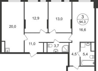 Продается 3-комнатная квартира, 94.3 м2, Московский, 11-я фаза, к4