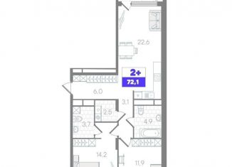 Продается 2-комнатная квартира, 72.1 м2, Тюмень, Калининский округ