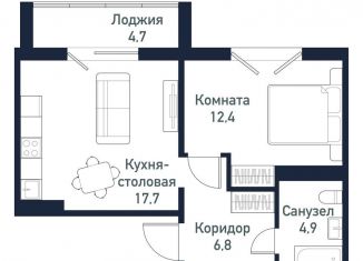 Продам однокомнатную квартиру, 41.8 м2, Челябинская область, улица имени капитана Ефимова, 4