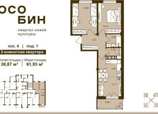 Продажа трехкомнатной квартиры, 61.9 м2, Брянск, Советский район