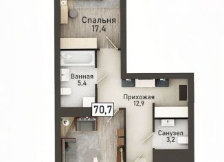 Трехкомнатная квартира на продажу, 70.5 м2, Курская область, Красная площадь