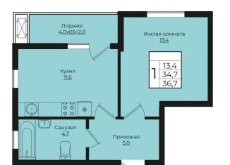 Продажа 1-комнатной квартиры, 36.7 м2, Краснодар, ЖК Европа-Сити, Античная улица