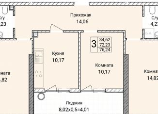 Трехкомнатная квартира на продажу, 76.2 м2, Севастополь, улица Братьев Манганари, 30к2