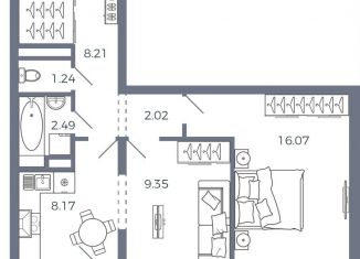 Продажа 2-комнатной квартиры, 49.7 м2, поселок Придорожный