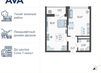 Продажа однокомнатной квартиры, 38.1 м2, Краснодарский край