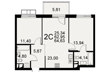 2-комнатная квартира на продажу, 64.6 м2, Тула, Хлебная площадь
