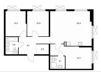 Продам трехкомнатную квартиру, 81.6 м2, Котельники, ЖК Кузьминский Лес