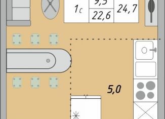 Однокомнатная квартира на продажу, 24.7 м2, Оренбург, жилой комплекс Осенний Лист, 1, ЖК Осенний Лист