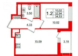 1-комнатная квартира на продажу, 32.9 м2, Санкт-Петербург, проспект Энгельса, 27Ф, метро Удельная