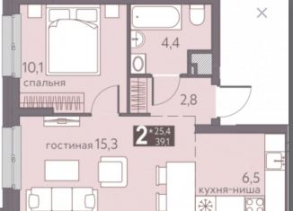 Продается двухкомнатная квартира, 39.1 м2, Пермь, Серебристая улица, 14, ЖК Погода