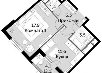 Однокомнатная квартира на продажу, 42 м2, посёлок Развилка, Римский проезд, 1, ЖК Римский