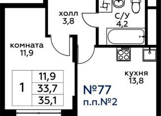 Продам 1-ком. квартиру, 35.1 м2, Москва, 3-я Хорошёвская улица, вл19с3к1, ЖК Вереск