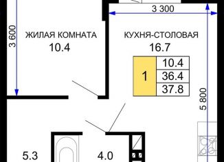 Продам однокомнатную квартиру, 37.8 м2, Краснодар, Прикубанский округ