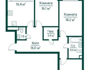 Продается 3-комнатная квартира, 86.8 м2, Самара, улица Мусоргского, 1А, ЖК Парус