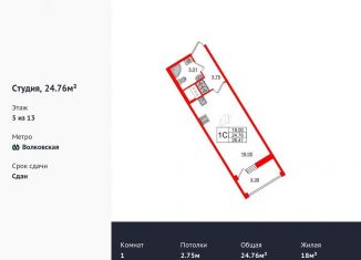 Продам квартиру студию, 24.8 м2, Санкт-Петербург, Тосина улица, 6, метро Волковская