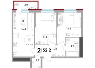 Продаю 2-комнатную квартиру, 52.2 м2, деревня Батино, ЖК Есенинские Поля