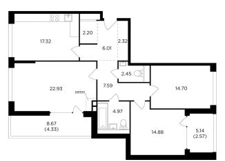 3-комнатная квартира на продажу, 102.3 м2, Москва, Восточная улица, 4Ак8, ЖК Ривер Скай