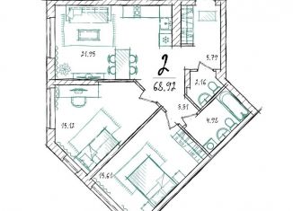 Продажа 2-ком. квартиры, 68.9 м2, Тюмень, Калининский округ