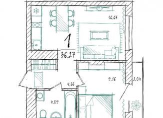 1-комнатная квартира на продажу, 36.3 м2, Тюмень, Калининский округ