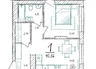 Продам 1-комнатную квартиру, 40.9 м2, Тюменская область