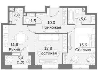2-комнатная квартира на продажу, 61.2 м2, Москва, ЖК Режиссёр