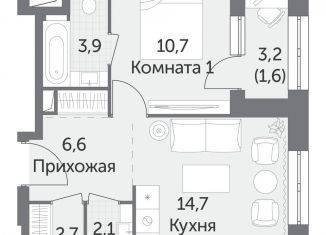 1-комнатная квартира на продажу, 42.3 м2, Москва, район Ростокино