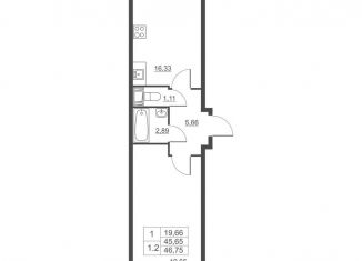 Продам 1-комнатную квартиру, 46.8 м2, городской посёлок имени Свердлова, ЖК Невские Панорамы