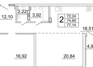 Продается двухкомнатная квартира, 77.7 м2, Самара, улица Дыбенко, 5