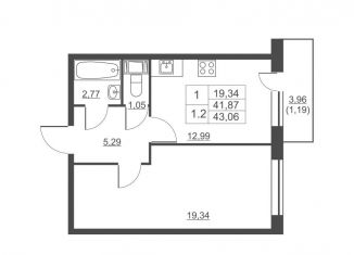 Продажа 1-комнатной квартиры, 43.1 м2, городской посёлок имени Свердлова, ЖК Невские Панорамы