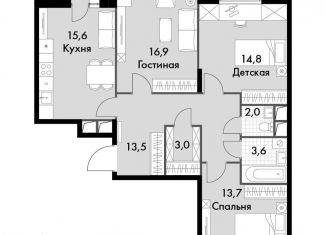 Продаю 3-ком. квартиру, 84.1 м2, посёлок Развилка, ЖК Римский