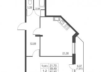 Продажа однокомнатной квартиры, 61.4 м2, городской посёлок имени Свердлова, ЖК Невские Панорамы