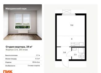 Продается квартира студия, 24 м2, Москва, жилой комплекс Мичуринский Парк, 2к4, район Очаково-Матвеевское