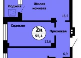 Продам двухкомнатную квартиру, 55.1 м2, Красноярск, Октябрьский район