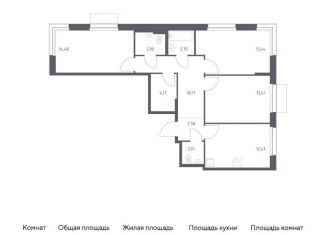 Продается трехкомнатная квартира, 78.6 м2, Москва, жилой комплекс Новое Внуково, к32