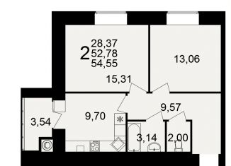 Продаю двухкомнатную квартиру, 54.5 м2, Рязанская область