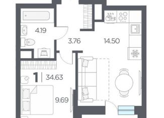 Продажа 1-комнатной квартиры, 34.6 м2, Рязанская область