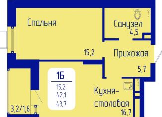 Продажа однокомнатной квартиры, 43.7 м2, Красноярск