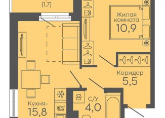 Продажа 1-комнатной квартиры, 37.9 м2, Екатеринбург, Новосинарский бульвар, 6, метро Ботаническая