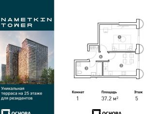 Продам 1-комнатную квартиру, 37.2 м2, Москва, улица Намёткина, 10А, метро Калужская