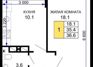 Продаю 1-комнатную квартиру, 36.6 м2, Краснодар, ЖК Дыхание