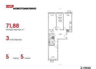 3-комнатная квартира на продажу, 71.9 м2, Московская область, микрорайон Птицефабрика, 4