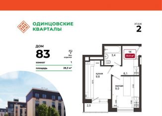 Однокомнатная квартира на продажу, 30.8 м2, деревня Солманово, ЖК Одинцовские Кварталы