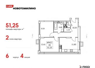 Продажа 2-комнатной квартиры, 51.3 м2, Московская область, микрорайон Птицефабрика, 4