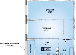 Продается двухкомнатная квартира, 67.2 м2, Краснодар