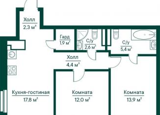 Продам двухкомнатную квартиру, 60.4 м2, Самарская область