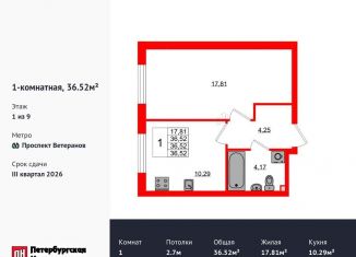 Продажа однокомнатной квартиры, 36.5 м2, Калининград